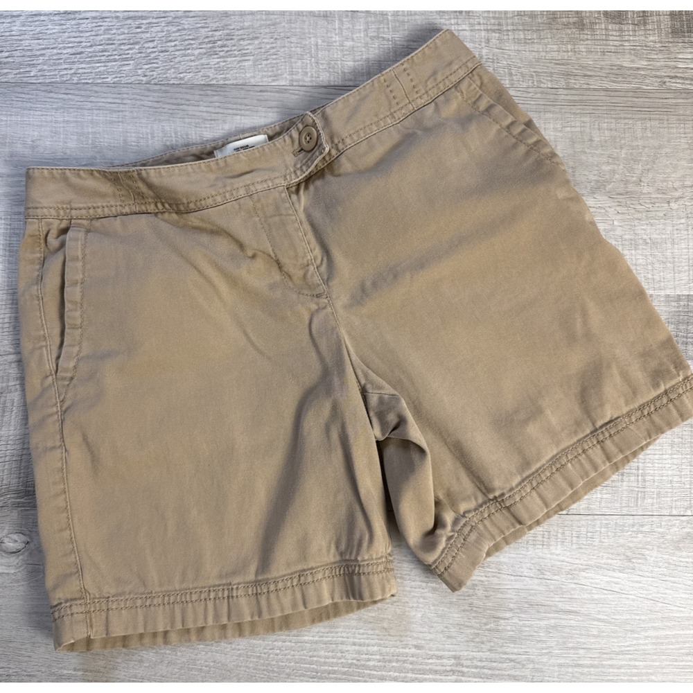 Ann Taylor LOFT Womens Khaki Chino Shorts Size 4 Tan Stretch Cotton Preppy 8450A